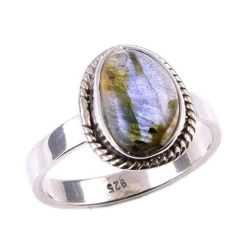 Natural Labradorite Gemstone 925 Solid Sterling Silver Jewelry Ring Size 6 W9N48