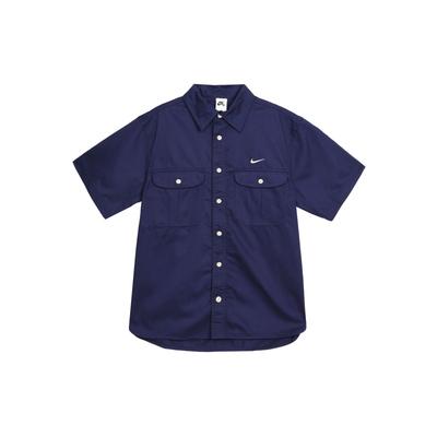 Solid Logo Single-Breasted Short Sleeve Shirt Men Tops Dark-Teal DV9076-410