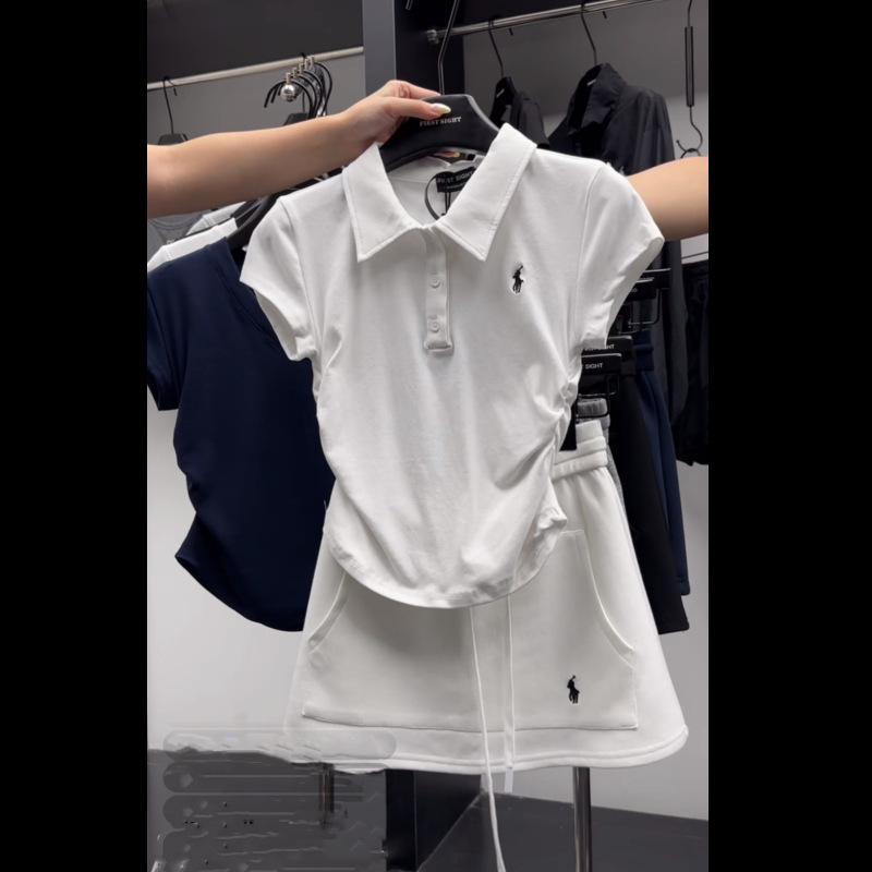 

Женский комплект из двух частей: Контрастная рубашка поло с вышивкой пони и повседневная юбка на резинке M (80-100 lbs)