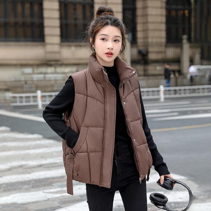 Down Cotton Vest Women's Winter New Korean Version Loose and Lightweight Stand-up Collar Design Streamer Thermal Vest