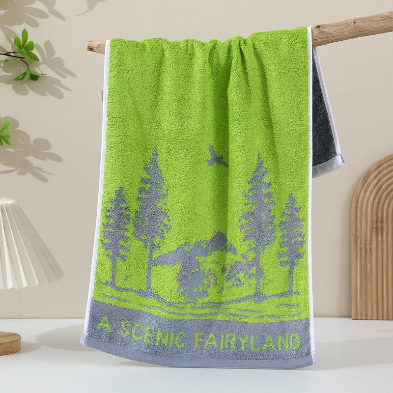 Thickened 130g Bamboo Fiber Landscape Towel, 73x33cm, Soft & Absorbent 74*34 зелёный