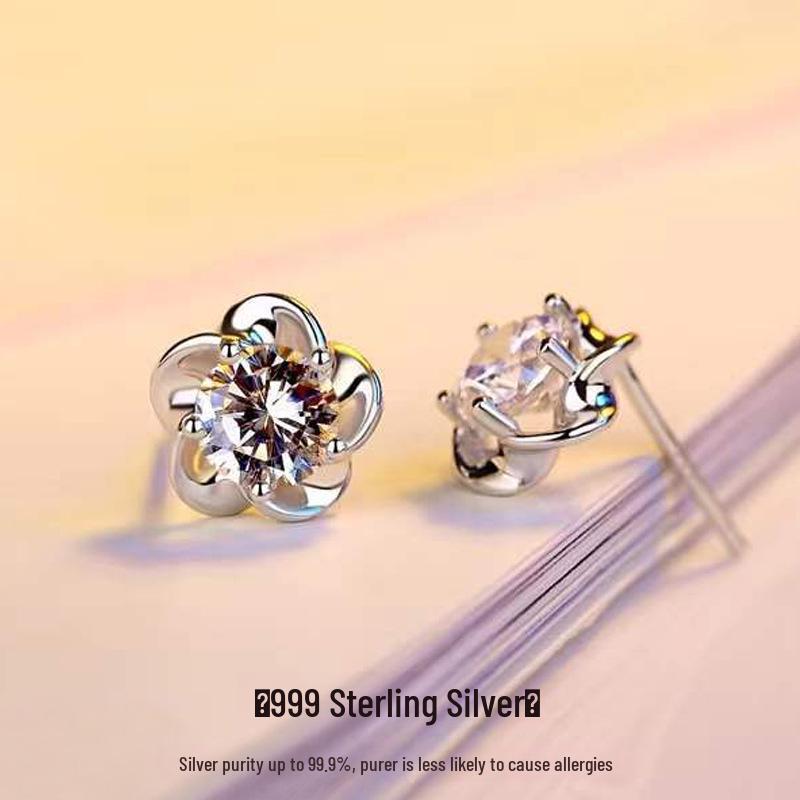 Brincos Flor de Ameixeira em Prata de Lei 925 - Design de Nicho Estilo Japonês e Coreano para Mulheres