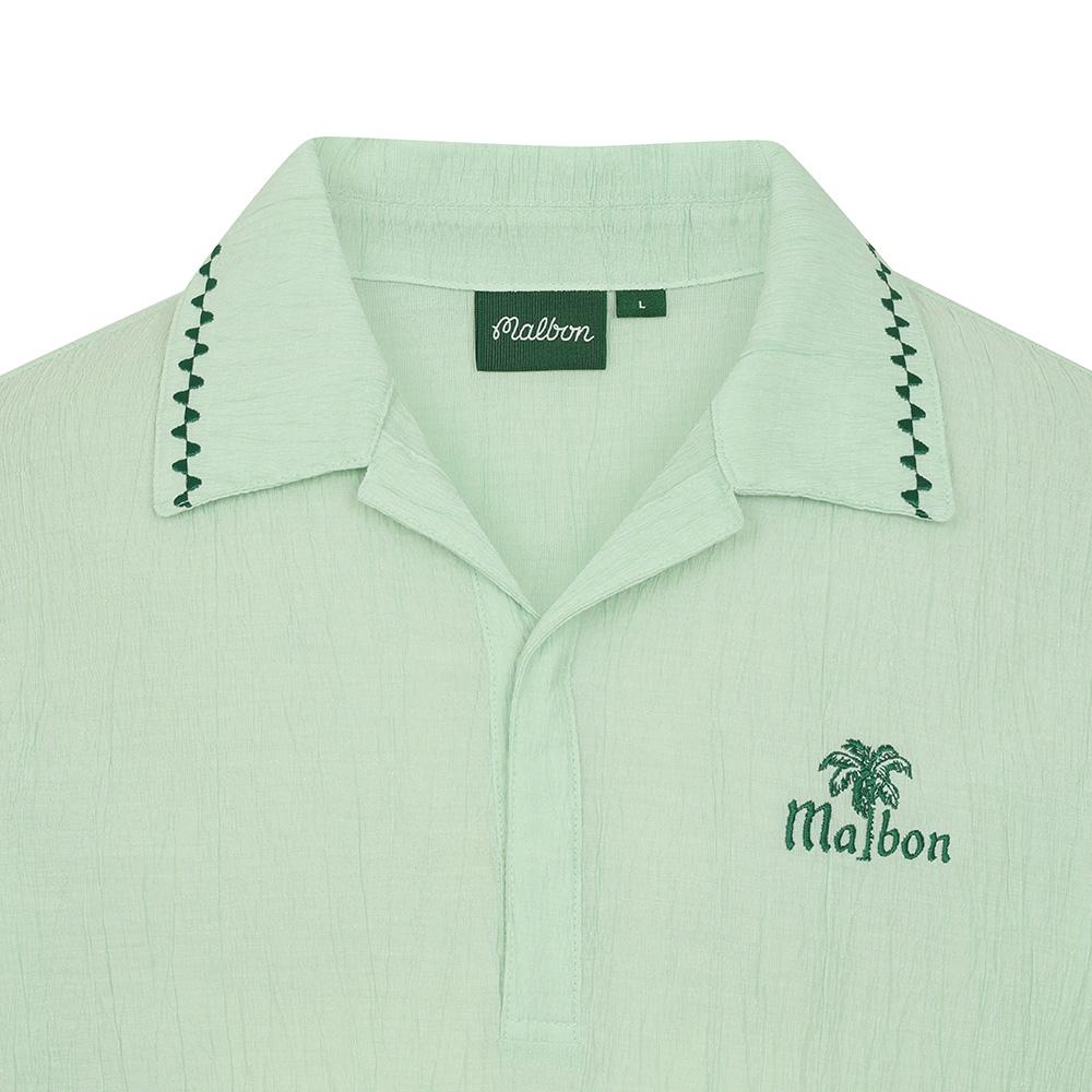 MALBON GOLF Summer Pleated Half-Open Collar T-Shirt Mint Green (Man)