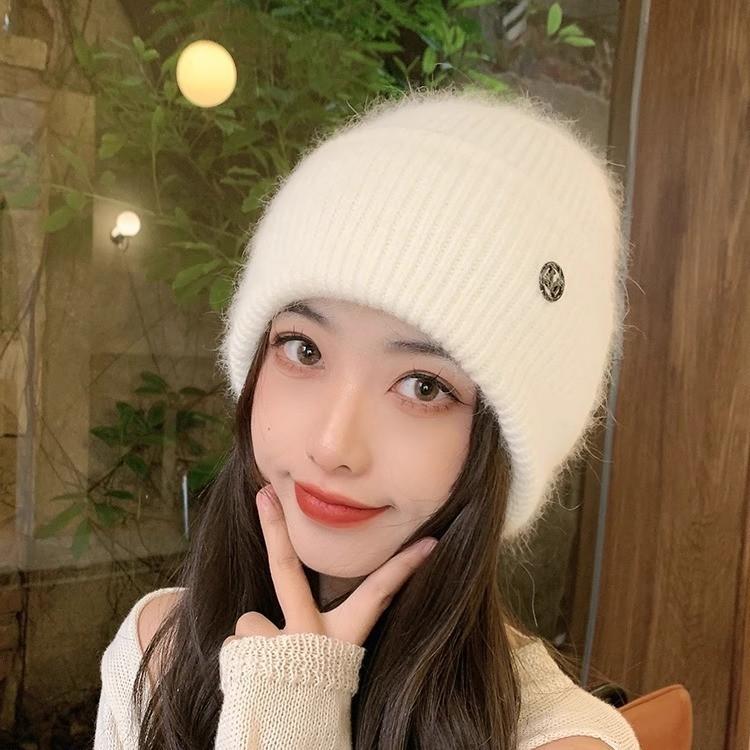 New Knitted Hat for Women Korean Version  Winter Velvet  Thickened  Warm Trendy  Fashionable Lettered  High End Woolen Hat