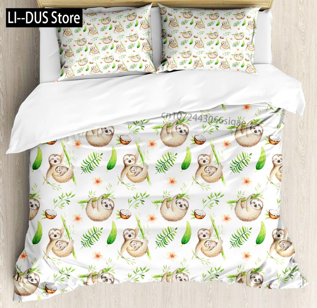 Cartoon Sloth Duvet Cover Bedding Set for Kid Girls Cute Animal Comforter Cover 1 Duvet Cover with 2 Pillowcases King Full Size