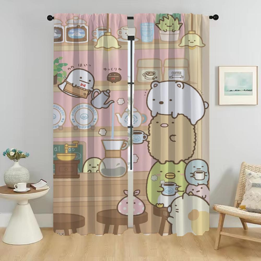 Window Curtain for Room 2 Panel Sumikko Gurashi Modern Living Room Curtains Partition Halloween Decoration Tulle for Bedroom