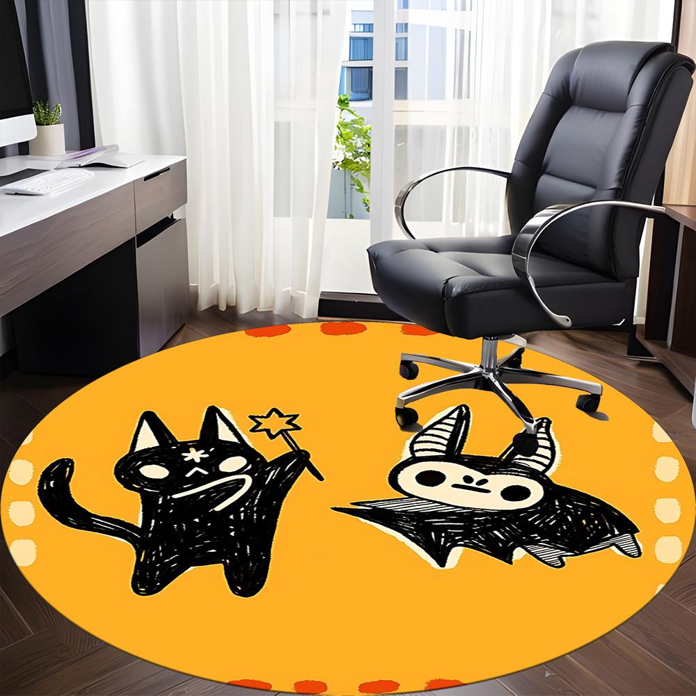 1pc Halloween Cats Office Round Area Rug, Indoor Mat Suitable For Office, Under Office Chairs Bedroom Living Room Home Decor176