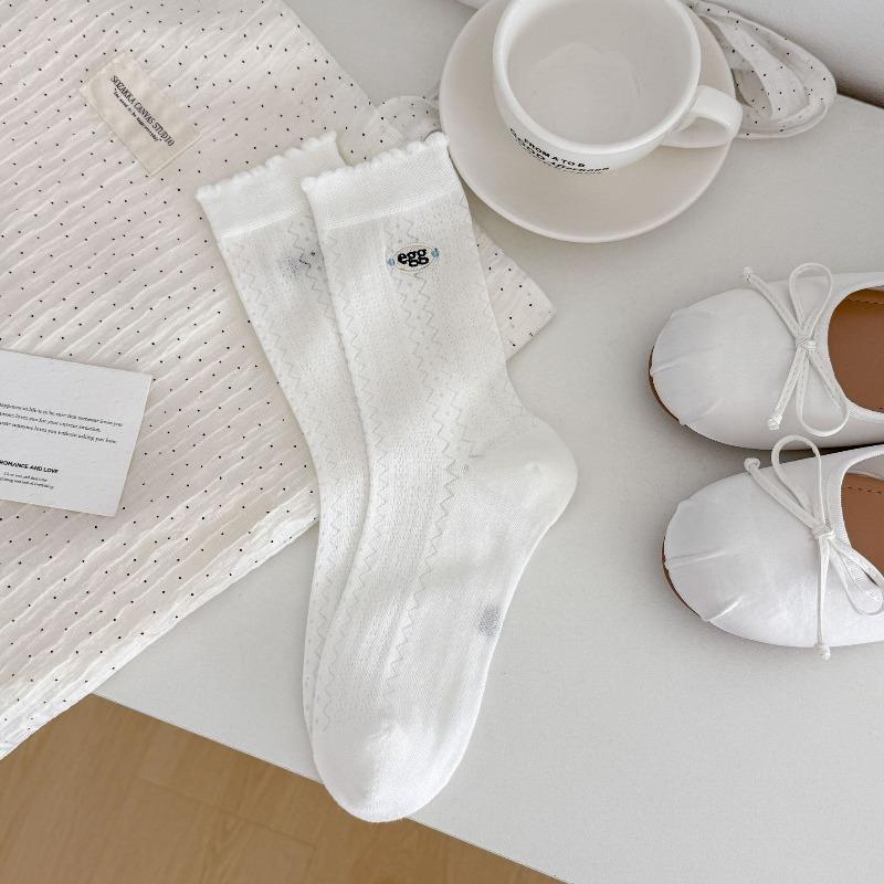 Spring and Summer Embroidered Socks for Children - Simple Summer Mesh Breathable Solid Color Layered Socks
