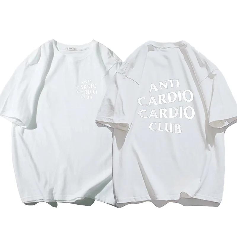 Plus Size Anti Cardio Club T Shirt Gym Life Letter Print T-Shirt Cotton Tshirt for Women Men Clothes Oversize Male Tee Summer