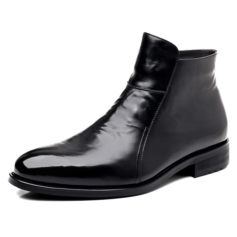 Head layer cowhide autumn winter men's Chelsea boots versatile genuine leather high top leather shoes men's British plus velvet