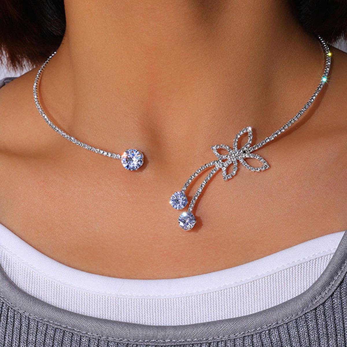Geometric Butterfly Rhinestone Zirconia Choker Necklace - Elegant & Stylish Women s Accessory