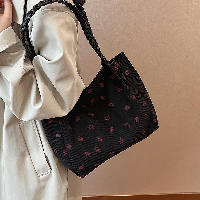 

Студенческая сумка-тоут с клубникой, новая сумка для хранения, большая вместимость, модная, на одно плечо, милая холщовая сумка