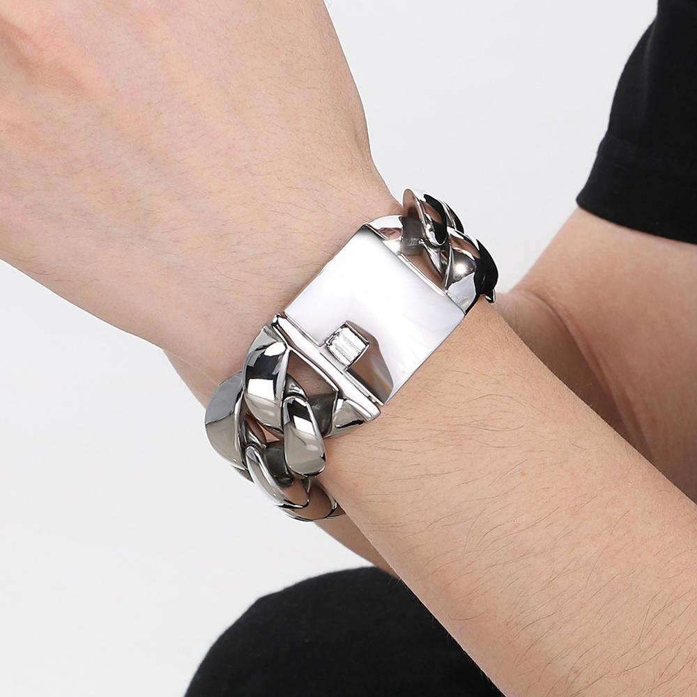 Massives Herrenarmband für Männer, polierter Edelstahl, 29 mm, Panzerkette mit kubanischer Gliederkette, Herrenarmbänder, Armband, Schmuckzubehör