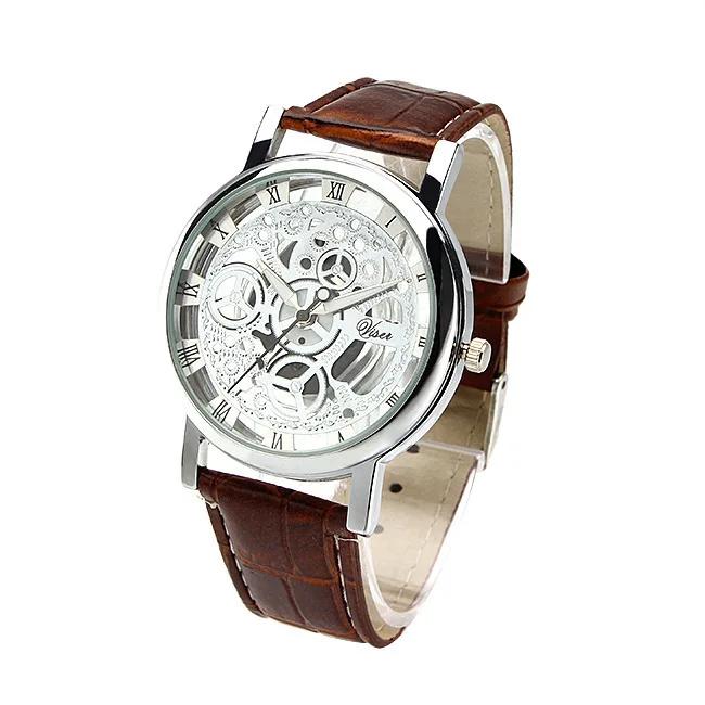 Fashion Hollow Skeleton Men Watches Quartz Leather Bracelet Strap Wristwatch Fashion Business Watches Men's Gifts