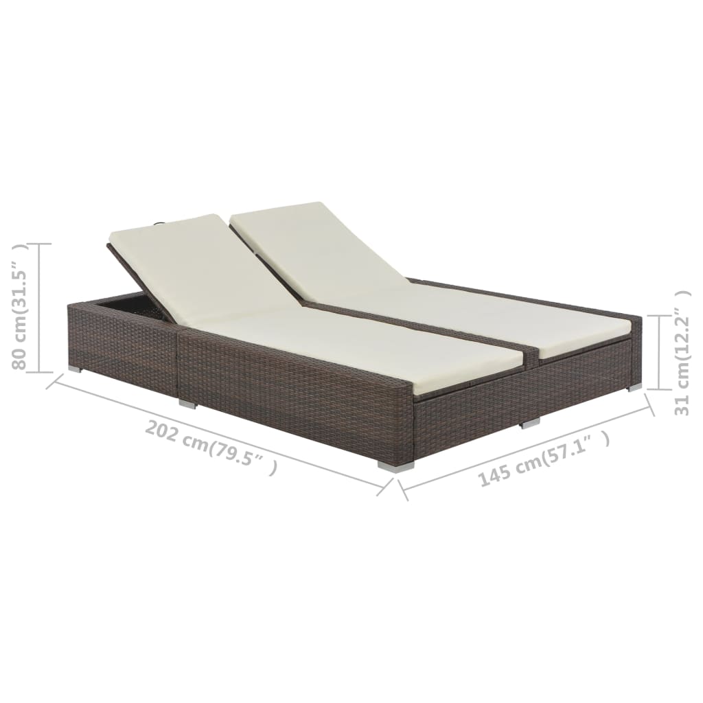 Double Sun Lounger Brown Poly Rattan