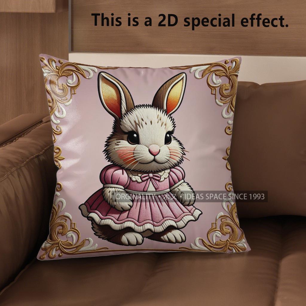 2D Cute Dressed Rabbits Pillow Covers For Home Pattern Cushion Cover Suitable For Sofa Bedroom Car Pillow Cover
