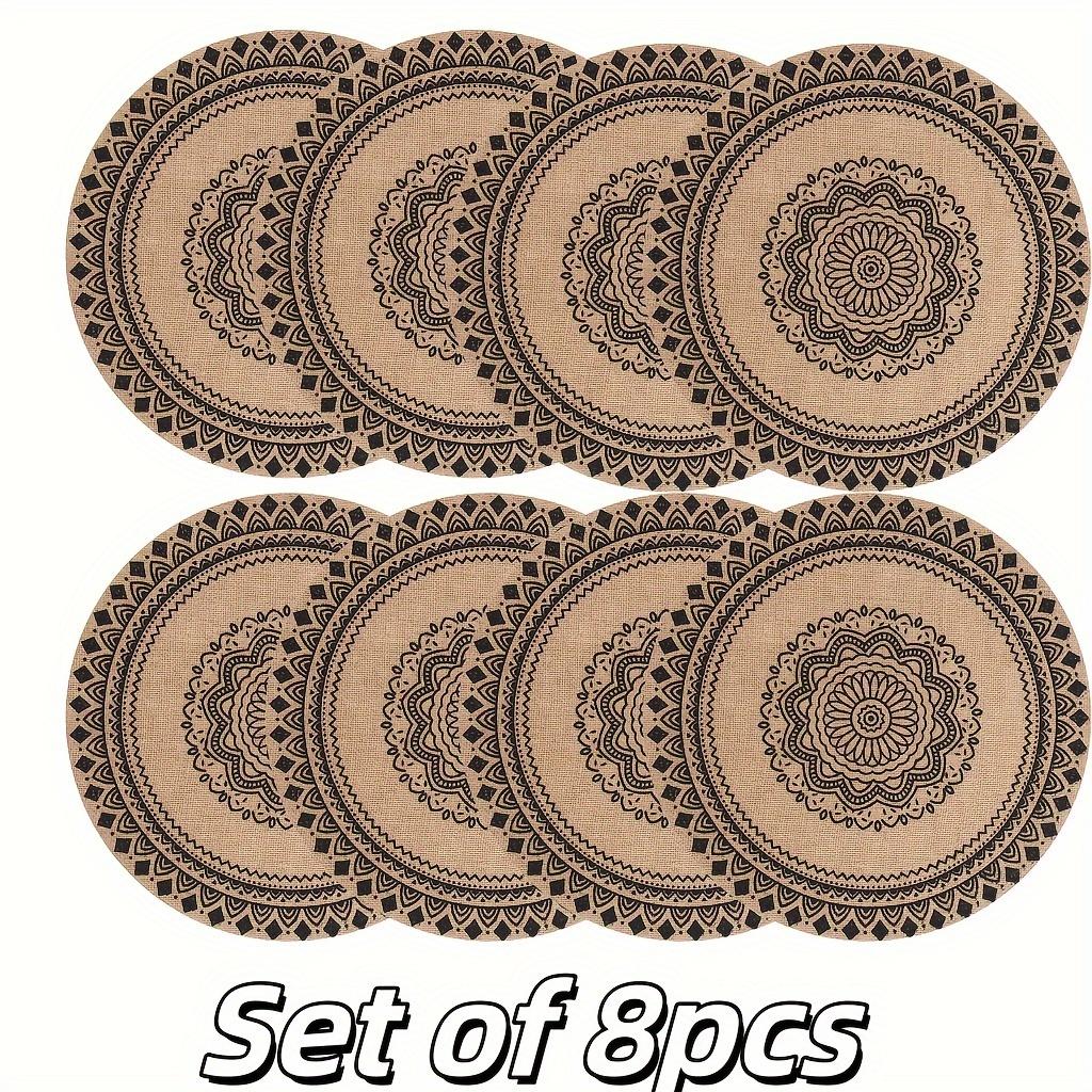 

8 шт. Богемные плетеные салфетки из джута с принтом, круглые 15 дюймов, черные льняные подставки на стол с принтом, легко чистить, для декора обеденного стола, Рождество, Свадьба 8PCS