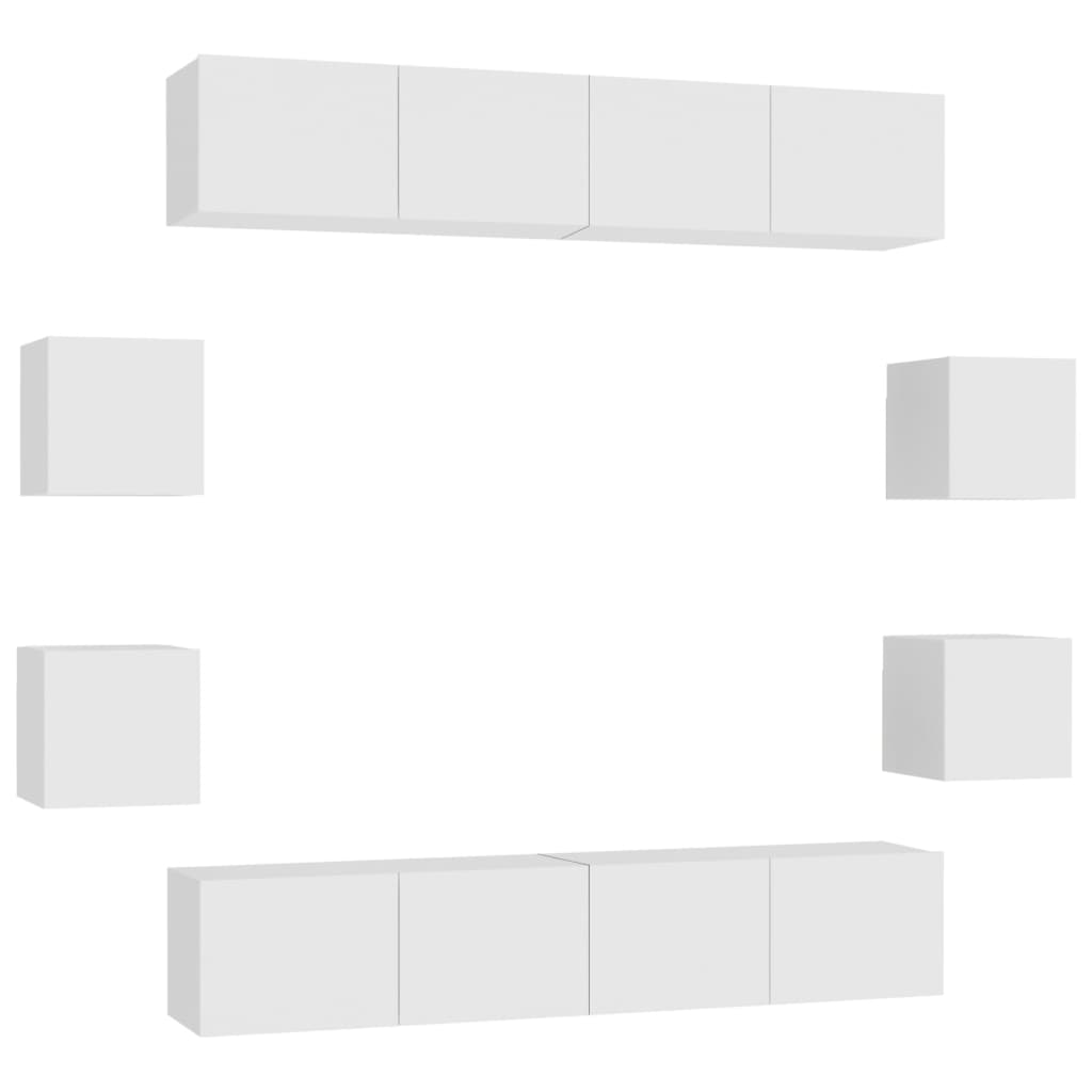 8 Piece TV Cabinet Set White Particleboard