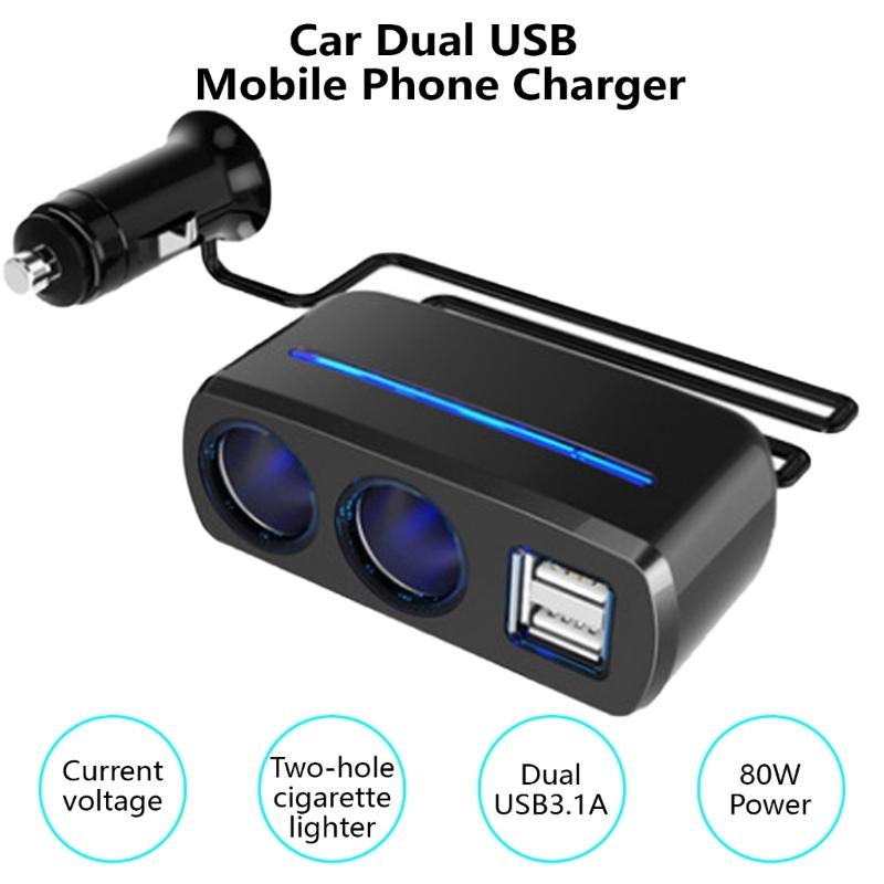 Car Socket, 2-hole Car Charger 80W Fast Charging Splitters Adapter Cord for 12V-24V Trucks SUV
