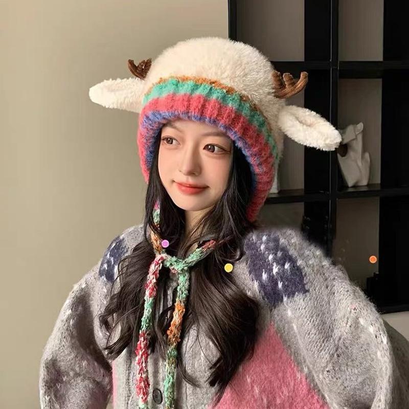Foldable Antler Cap Creative Knitted Reindeer Beanie Convertible Reindeer Hat Warm Christmas Elk Hat For Christmas Travel Winter