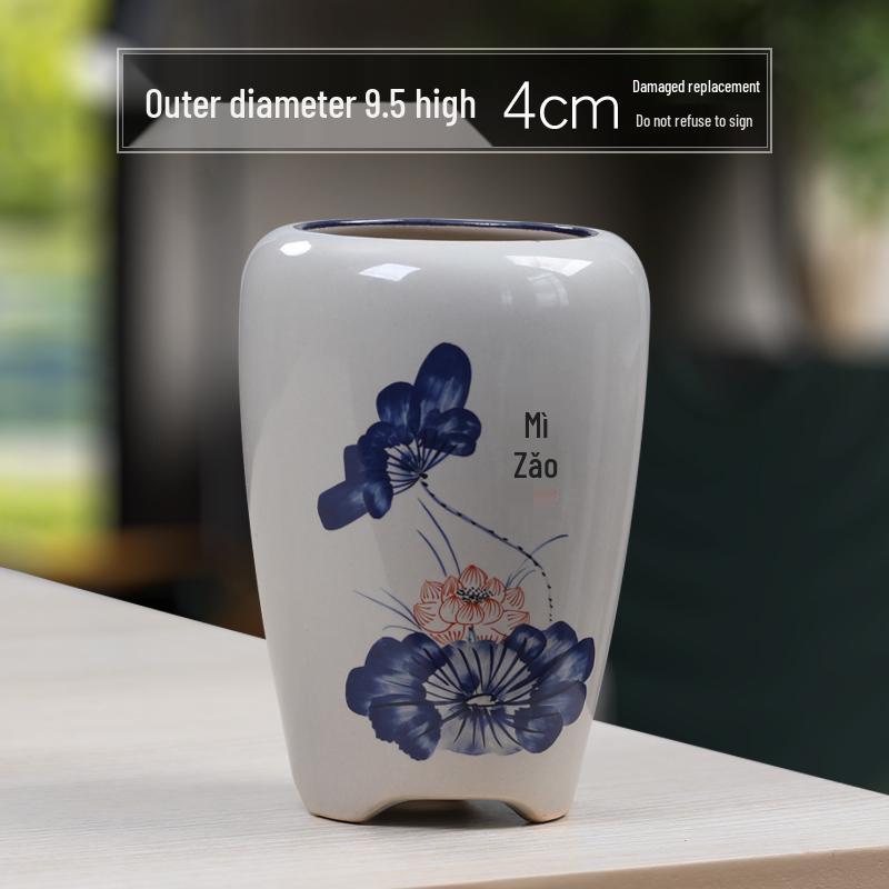 Blue & White Porcelain Flower Pot with Tray for Asparagus Fern, Money Tree, Orchid, Succulents & Bonsai