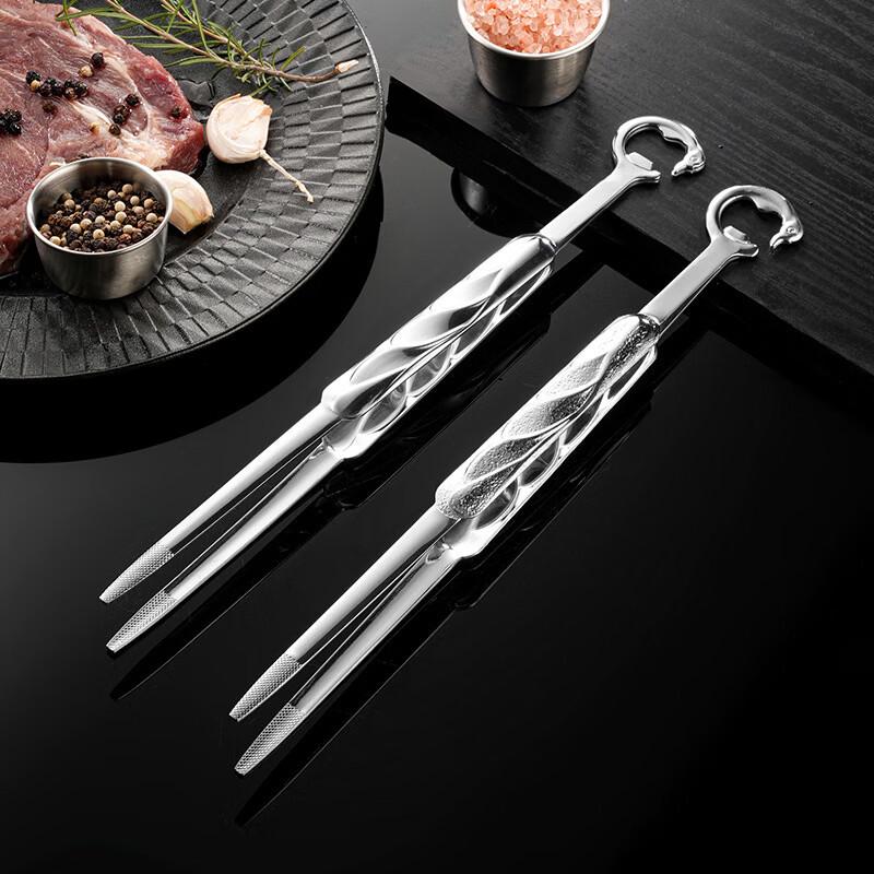 Zhi Zhou 304 Stainless Steel Hammered BBQ Tongs, 2-Pack
