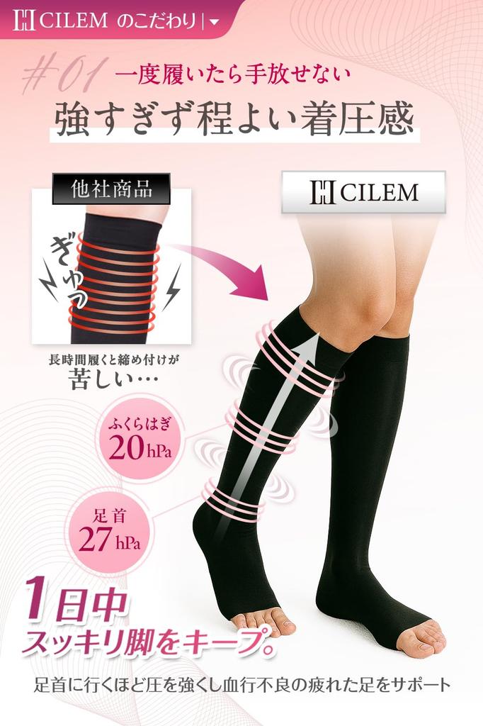 CILEM Compression Nighttime and Daytime Open Toe Calf Postpartum Sizes Women's Socks, Use, Support, Maternity, (Beige, S-M)