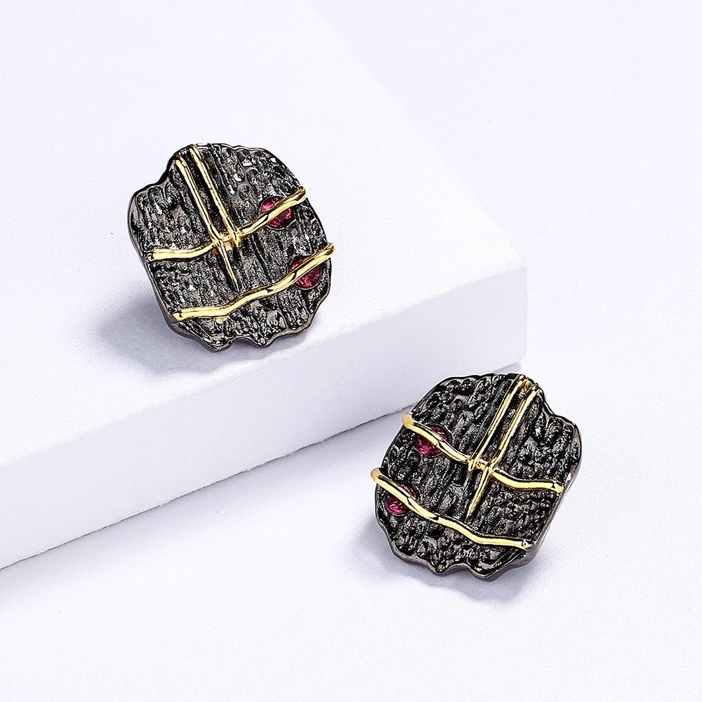 High Quality Ethnic Style Pomegranate Ruby Modern Earring  Silver Women's Jewelry Creative Black Gold Two-tone Earring