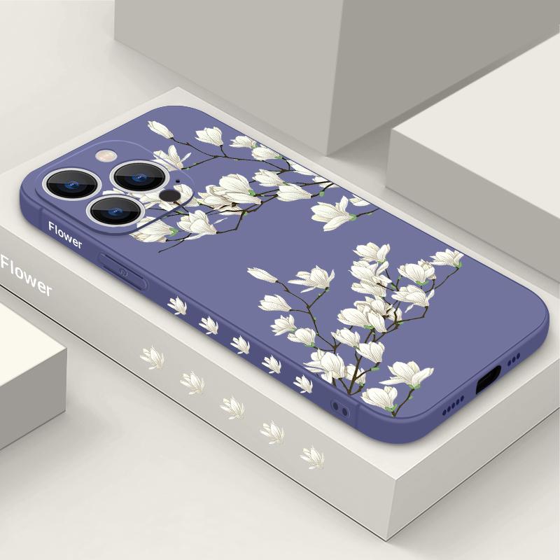 Shockproof Flower Print Phone Case For iPhone 16 Pro Max 15 Plus 14 13 Pro 12 Mini 11 Silicone Lanyard TPU Hard Slim Shell