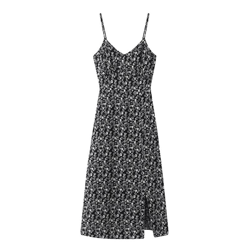 

2025 Summer Floral Spaghetti Strap Slimming Dress for Women Small чёрный