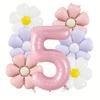 7pcs Pink Daisy Number Balloons Set Vintage Matte Daisies Garden Party Weddings Anniversary Birthday Decorations Home Decoration