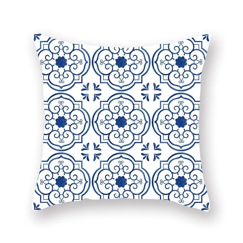 Blue and White Porcelain Print Pattern Luxury Home Decoration Pillowcase Living Room Sofa Car Cushion Cover