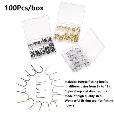 100 Pièces 1 Boîte Nouveau Acier au Carbone 10 Tailles Crochets de Pêche Durables Appât à Poisson Hameçon