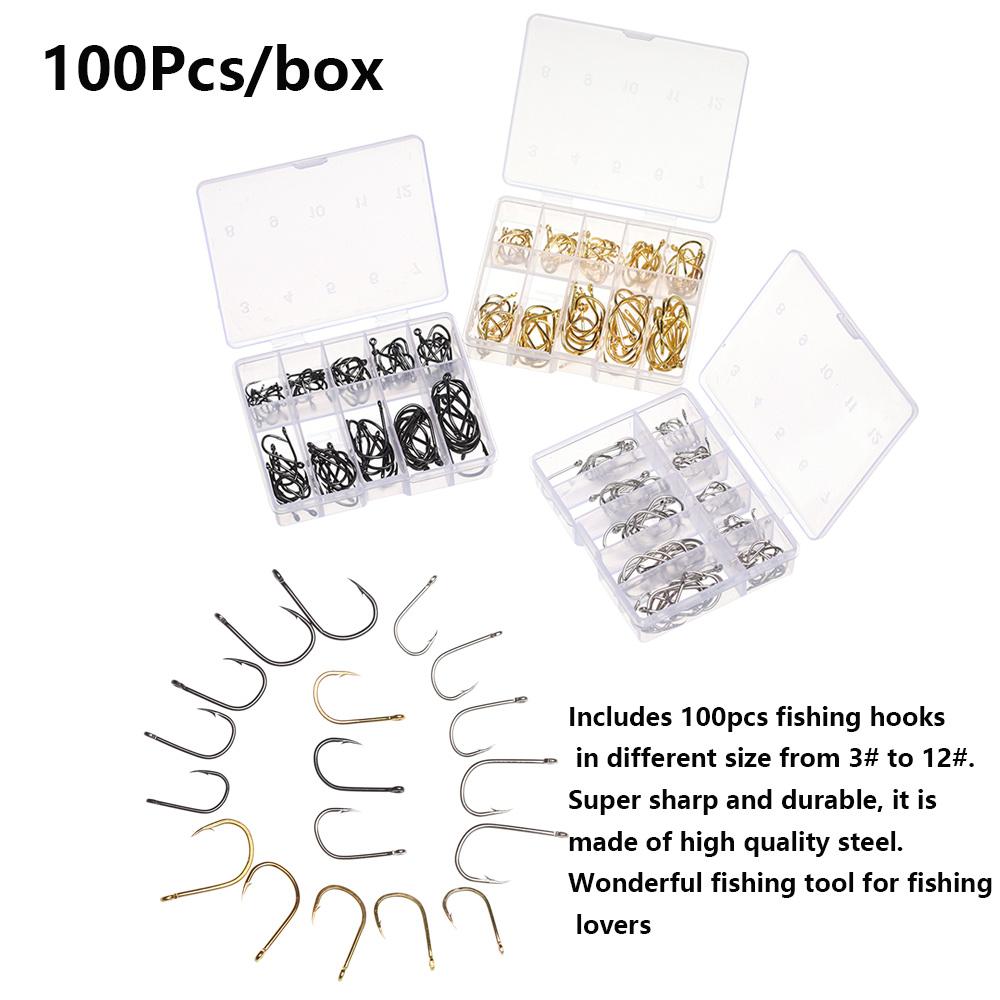 100Pcs 1 Box Sharp 10 Sizes Carbon Steel Fish Bait Durable Head Fishing Hooks Fishook