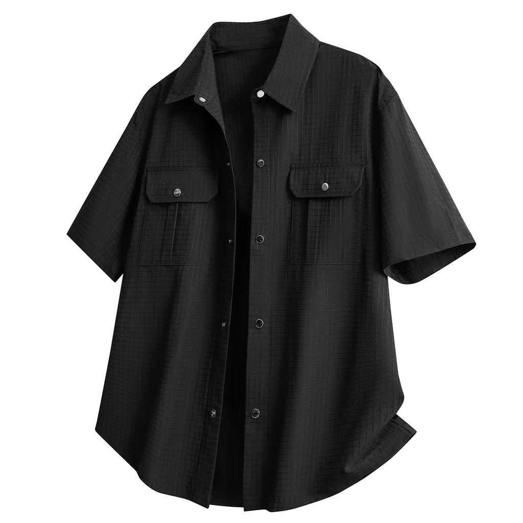 Lös krage Mode T-shirt Kortärmad Toppskjorta Stor Storlek Ficka Herr