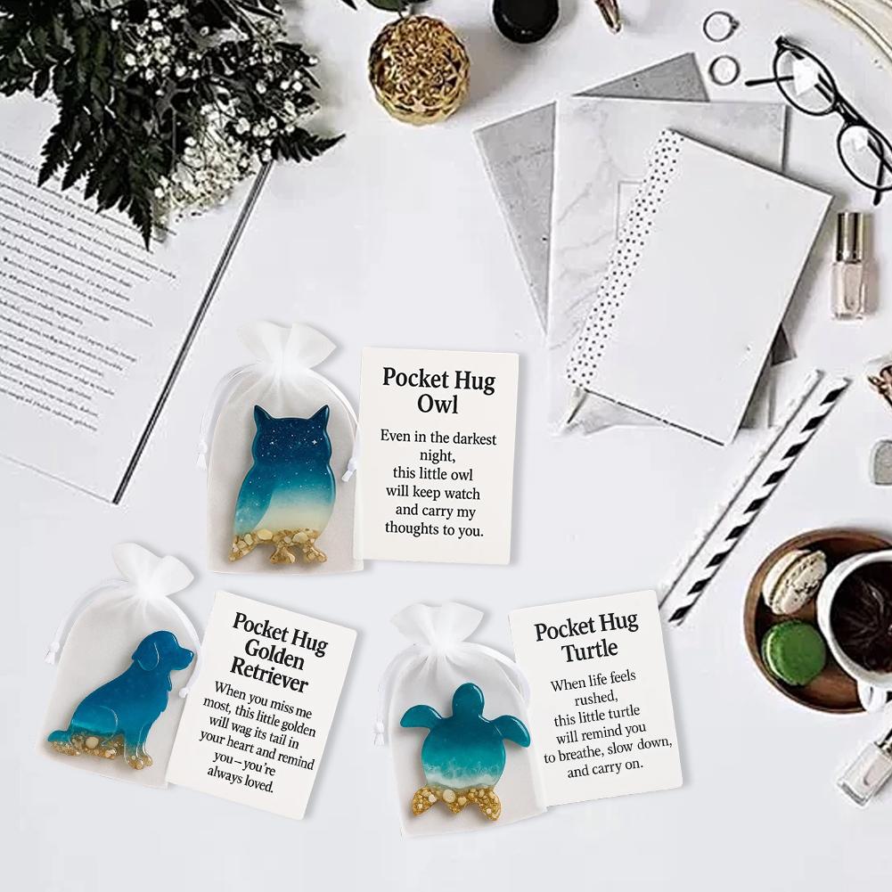 Pocket Hug Dachshund/Cat/Turtle, Handmade Blue Ocean Sand Design Cute Animals Dog Cat Pocket Hug Token Gifts for Friend Family
