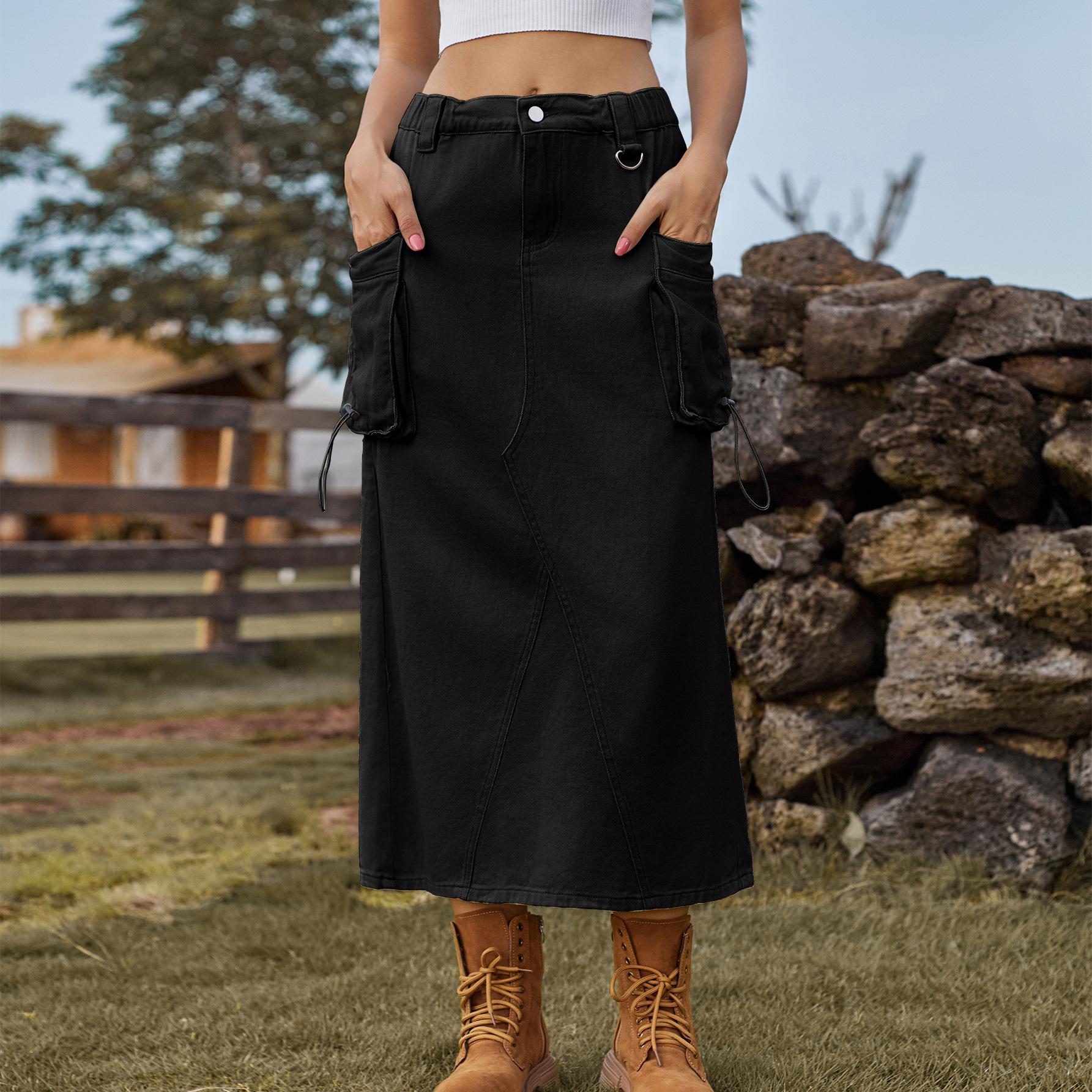 

YYFS женские винтажные модные повседневные джинсовые юбки весна-лето L чёрный