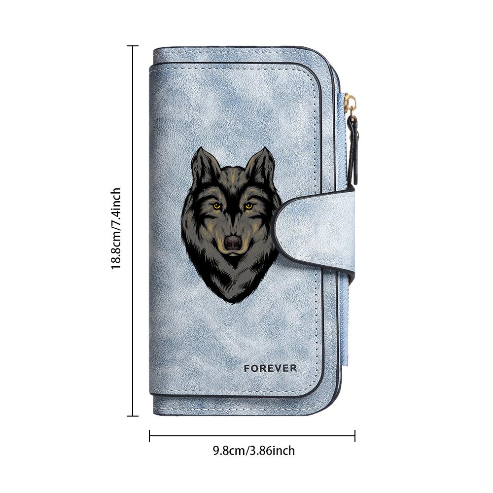 Stylish Wolf Pattern Long Wallet Forever Printed Large Capacity Card Cash Holder Purse