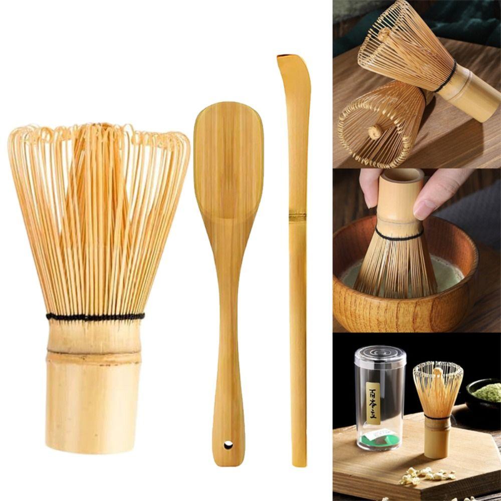 3in1 Food Grade Green Tea Powder Whisk Bamboo Japanese Chasen Traditional Matcha Whisk Set  Stirring