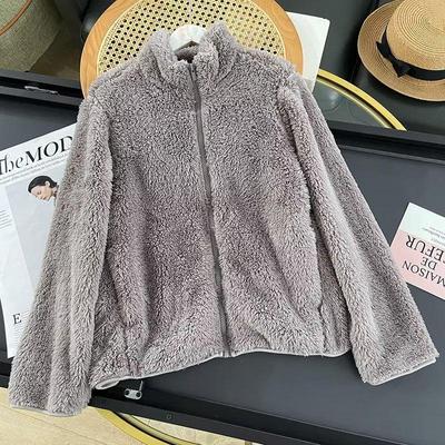 Damen doppelseitiger Korallenfleece Stehkragen Reißverschluss Windbreaker Cardigan für Herbst und Winter