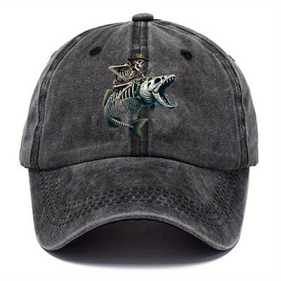 Vintage Skull Fishing Baseball Cap Adjustable Washed Distressed Look Lightweight Sun Protection Trucker Hat