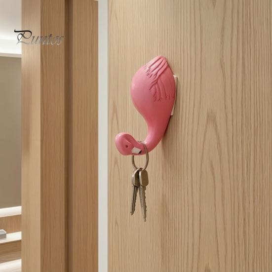 Cute Home Decor Hooks Animal Wall Hook, Flamingos/Giraffes/Swans/Elephants Shape Hanger, Self Adhesive Flamingo Coat Resin Decorative Hook for
