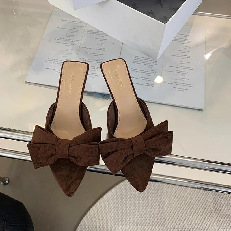 

Дизайнерские женские тапочки с острым носком, модные летние шлепанцы на низком каблуке с бантом-бабочкой 42