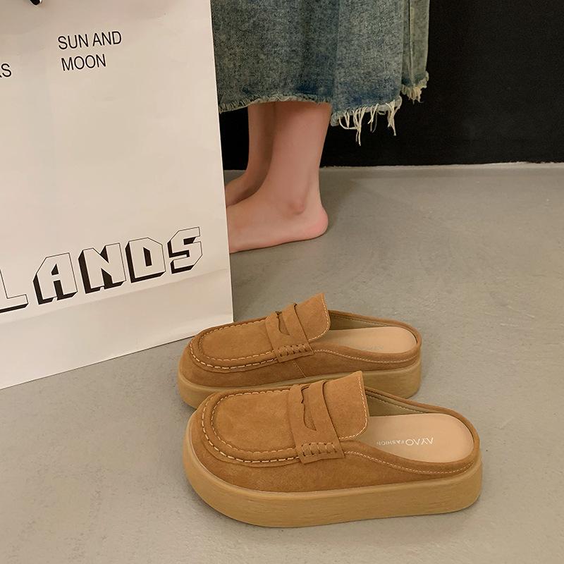 

Thick-soled heightening slippers for women to wear new comfortable lazy one-pedal retro versatile bag head drag 35 малиновый