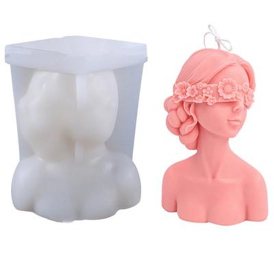 Nuevo molde de vela de aromaterapia con forma de niña con los ojos cerrados, molde de resina de yeso con los ojos vendados, moldes de silicona para hacer velas