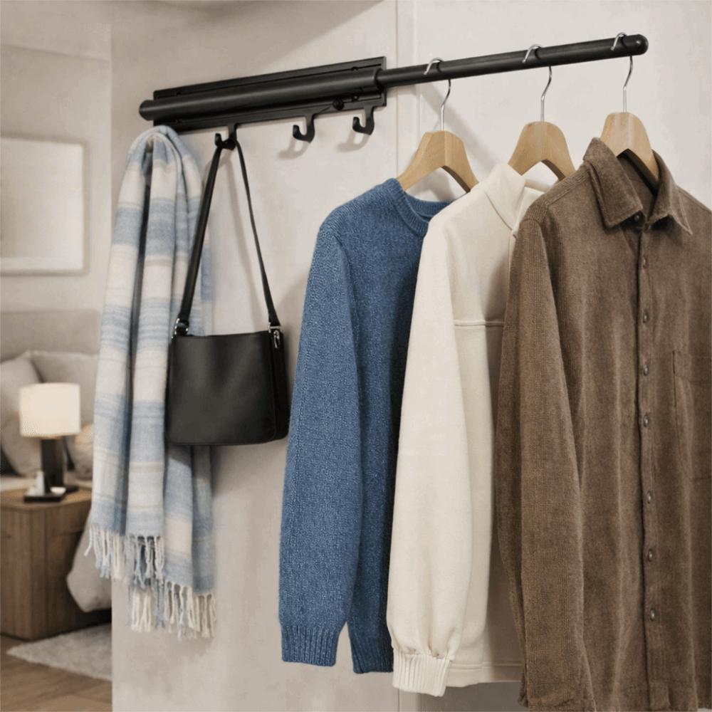 Wall Mounted Closet Valet Rod Retractable Wardrobe Clothing Rail Freshly Pressed Clothes