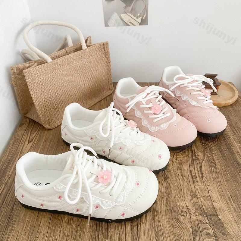 Fashion Autumn Women Casual Sports Shoes 2025 Comfortable Anti Slip Outdoor Vulcanized Shoes Flower Lace Up Fashion Running Flat Shoes
