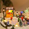 Christmas Village House Tabletop Decoration with Music and Skating Kids Village House Winter Ice Hockey LED Light Ornament