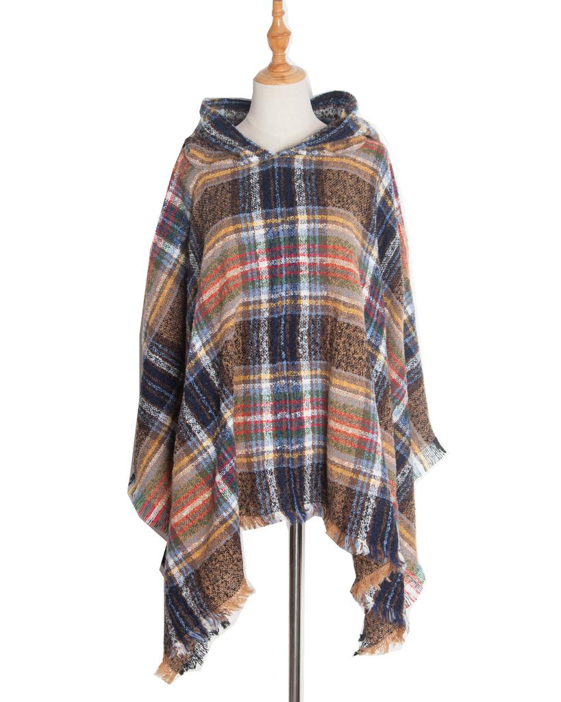 Nuovo pullover spinato primaverile e autunnale con cappello a quadri, mantello e scialle