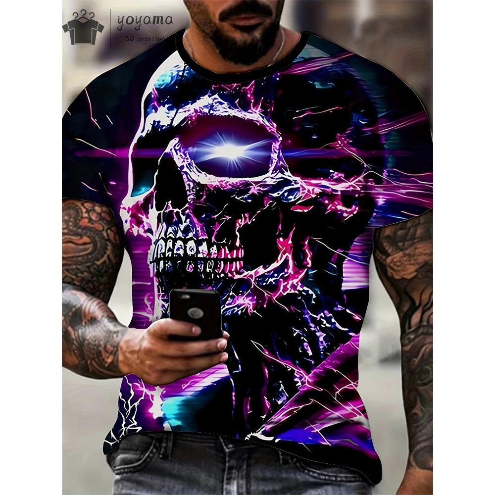 Skräckskalletryck för män T-shirt 3D-tryck Vintage o-halsad kortärmad mode överdimensionerade T-shirts Herr sommar streetkläder